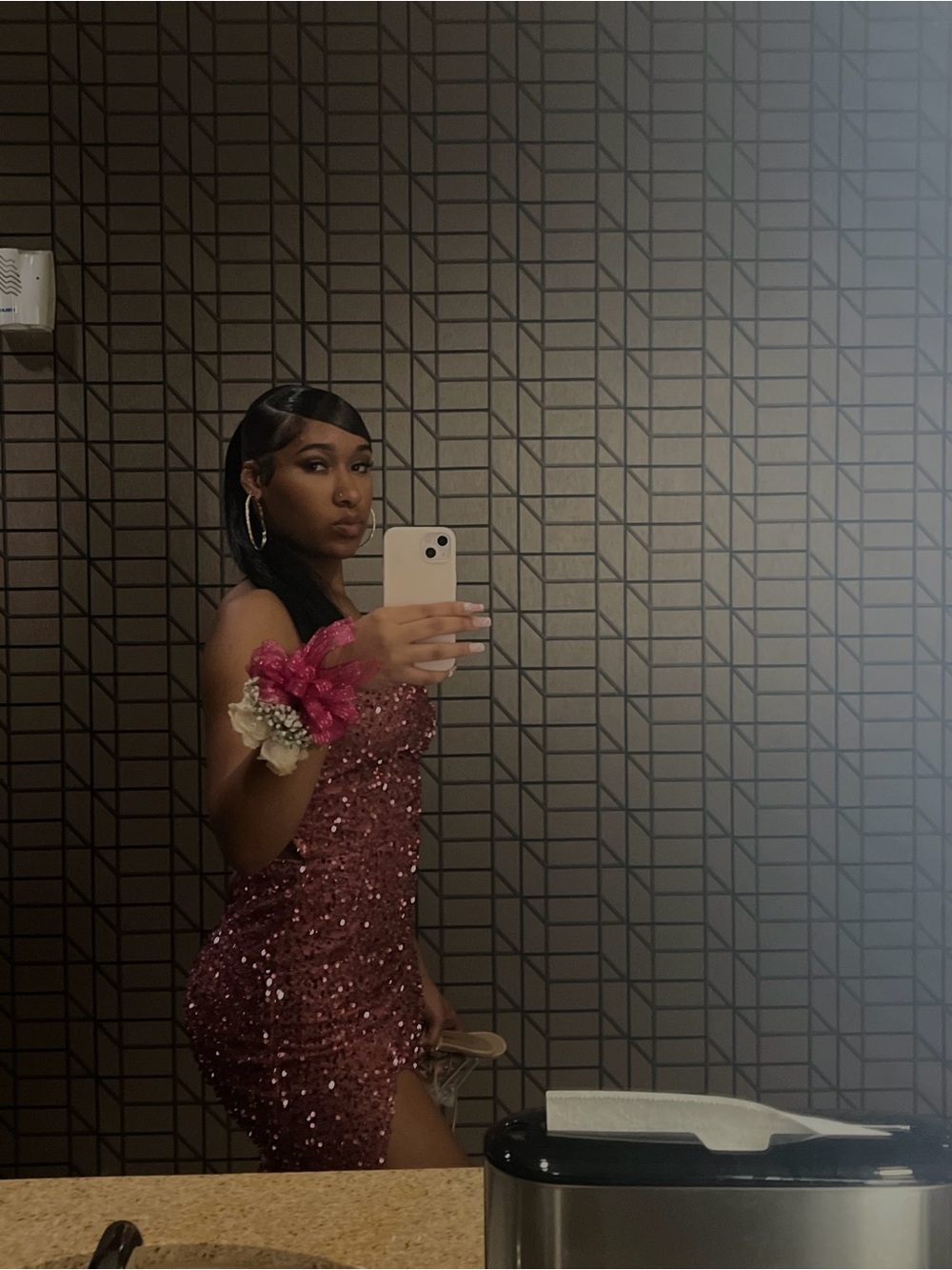 Fashion Nova Rose Pink Sequin Halter Slit Gown - Picture 3 of 3